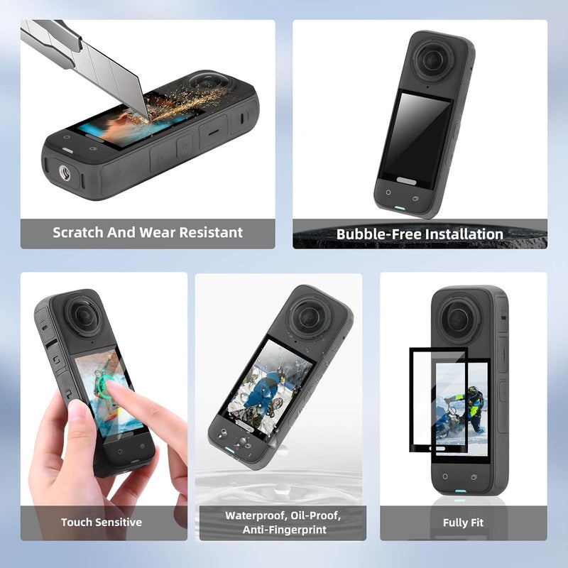 BRDRC Insta 360 X5 Case Bag + Silicone Lens Cap + 2 Pack Screen Protector Accessories Kit Carrying Case with Wrist Strap and Carabiner for Insta360 X5 X4 Protective Bundle - Image 5